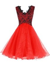 Excellent Mini Length A-line Sleeveless Coral Red Prom Evening Gown Zipper