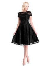 Classical Lace Mother Of The Bride Dress Black Zipper Short Sleeves Knee Length