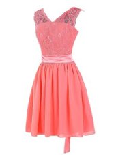 Mini Length Watermelon Red Prom Party Dress V-neck Sleeveless Zipper