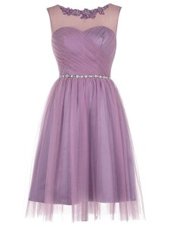 Simple Lavender Scoop Neckline Beading and Appliques Homecoming Dress Sleeveless Zipper