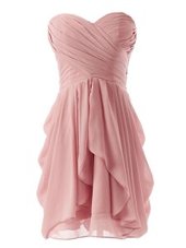 Sleeveless Mini Length Ruching Lace Up Prom Evening Gown with Pink
