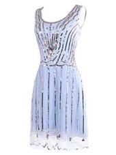 Custom Designed Scoop Light Blue Sleeveless Sequins Mini Length Prom Dress