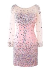 Unique Scoop Long Sleeves Zipper Mini Length Beading Prom Party Dress
