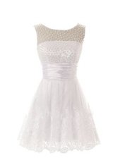 Deluxe Lace Mini Length White Evening Dress Scoop Sleeveless Zipper