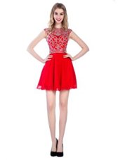 Gorgeous Sleeveless Mini Length Beading Zipper Cocktail Dress with Red
