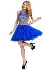 Unique Scoop Royal Blue Sleeveless Tulle Zipper Prom Gown for Prom and Party
