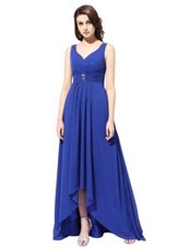 Exceptional With Train Royal Blue Mother Of The Bride Dress Chiffon Brush Train Sleeveless Ruching