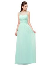 Best Scoop Turquoise Sleeveless Ruching Floor Length Prom Dress