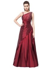 Vintage Rust Red Asymmetric Neckline Beading and Bowknot Ball Gown Prom Dress Sleeveless Side Zipper