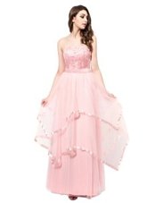 Amazing Baby Pink Strapless Zipper Lace Pageant Dress for Teens Sleeveless