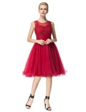 Chic Scoop Lace Womens Party Dresses Watermelon Red Zipper Sleeveless Knee Length