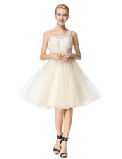 Free and Easy Champagne A-line Organza Scoop Sleeveless Beading Knee Length Zipper Party Dress for Girls
