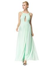 Unique Scoop Sleeveless Chiffon Floor Length Backless Homecoming Dress in Turquoise for with Ruching