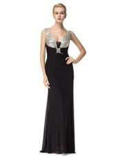 Floor Length Zipper Juniors Evening Dress Black and In for Prom and Party with Beading