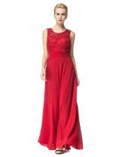 Custom Designed Watermelon Red Prom and Party and For with Beading and Ruching Scoop Sleeveless Lace Up