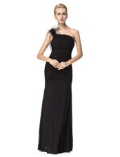 Ideal Floor Length Black Evening Dresses One Shoulder Sleeveless Zipper