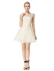 Pretty Scoop Mini Length Champagne Cocktail Dresses Organza Sleeveless Beading and Appliques