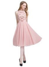 Hot Selling Pink Column/Sheath Scoop Sleeveless Chiffon Knee Length Zipper Beading Cocktail Dresses