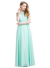 Shining Turquoise Column/Sheath Bateau Sleeveless Chiffon Floor Length Zipper Appliques Prom Evening Gown