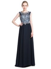 Extravagant Scoop Black Sleeveless With Train Beading Zipper Prom Party Dress