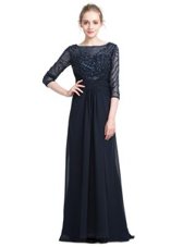Noble Black Bateau Zipper Beading Prom Party Dress 3|4 Length Sleeve