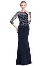 Nice 3|4 Length Sleeve Beading and Appliques Zipper Prom Dresses