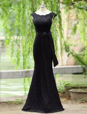 Nice Mermaid Scoop Black Sleeveless Lace Floor Length Celebrity Dresses