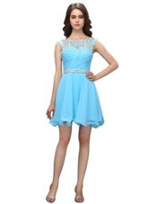 Colorful Baby Blue Bateau Zipper Beading and Ruching Homecoming Gowns Sleeveless
