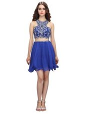 Suitable Scoop Royal Blue Sleeveless Knee Length Beading Criss Cross Prom Party Dress