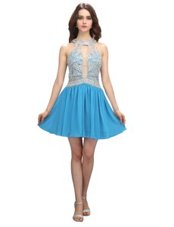 Dazzling Light Blue Juniors Party Dress Prom and Party and For with Beading Scoop Sleeveless Zipper
