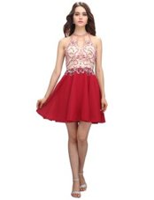 Customized Red Prom and Party and For with Beading High-neck Sleeveless Backless