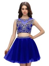 Clearance Royal Blue Prom Evening Gown Prom and Party and For with Beading Scoop Sleeveless Criss Cross