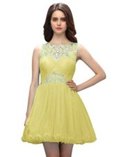 Traditional Scoop Mini Length Zipper Evening Dress Light Yellow and In for Prom and Party with Beading