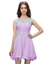 Lovely Scoop Lavender Sleeveless Beading Mini Length Evening Dress