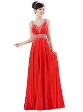 Luxurious Floor Length Zipper Prom Gown Red and In for Prom and Party with Beading