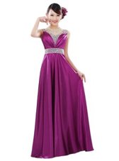 Classical Purple Sleeveless Elastic Woven Satin Zipper for Prom and Party