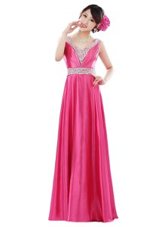 Pretty Rose Pink Sleeveless Floor Length Beading Zipper Hoco Dress