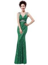 Enchanting Green Zipper Mother Of The Bride Dress Sequins Sleeveless Floor Length
