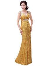 Modern Sequined Sleeveless Floor Length and Sequins