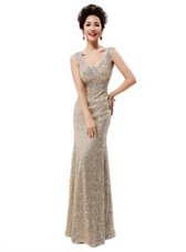 Glamorous Sleeveless Floor Length Sequins Zipper Prom Dresses with Champagne