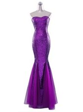 Fashionable Mermaid Sequins Lavender Sleeveless Sequined Zipper Evening Dress for Prom and Party