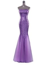 Mermaid Strapless Sleeveless Evening Party Dresses Floor Length Sequins Lavender Sequined