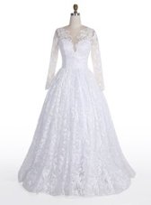 Cute Scoop Floor Length Clasp Handle Wedding Gowns White and In for Wedding Party with Lace