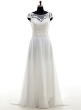 Trendy Scoop White Sleeveless Brush Train Lace and Bowknot With Train Bridal Gown
