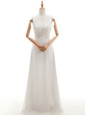 Custom Fit White Sleeveless Floor Length Beading Backless Bridal Gown