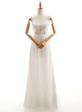 White Straps Backless Beading Wedding Dress Sleeveless