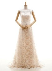 Super With Train Clasp Handle Wedding Gown Champagne and In for Wedding Party with Lace Sweep Train