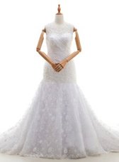 Free and Easy White Lace Zipper Scoop Sleeveless With Train Wedding Dresses Court Train Lace and Ruching