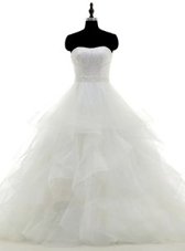 Floor Length Clasp Handle Wedding Gowns White and In for Wedding Party with Beading and Ruffles
