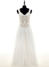 Glorious White Long Sleeves Beading and Lace and Appliques Floor Length Wedding Dress